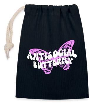 Graphique inspirant de fan papillon - Sac cadeau en coton avec cordon (14 x 20 cm) - bleu marine - Devant