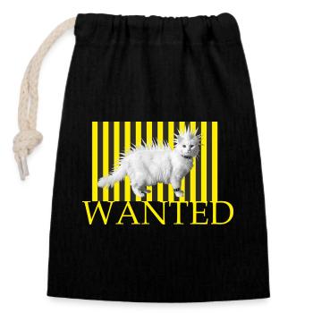 Wanted Punk Cat on Yellow Stripes - Closable cotton gift bag (14x20cm) - black - Front