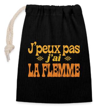 Jpeux pas jai la flemme - Sac cadeau en coton avec cordon (14 x 20 cm) - noir - Devant