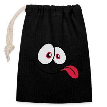 Smiling Comic Face Cool Tongue Sticking Out - Closable cotton gift bag (14x20cm) - black - Front