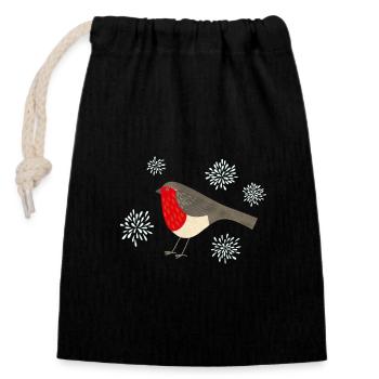 Robin - Closable cotton gift bag (14x20cm) - black - Front
