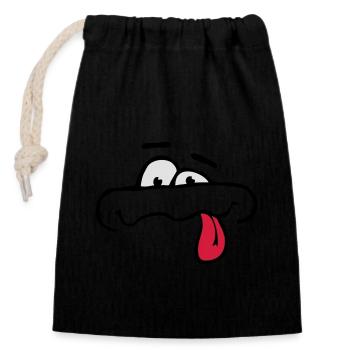 Funny Comic Cartoon Face Tongue Stick Out - Closable cotton gift bag (14x20cm) - black - Front