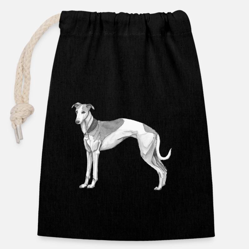 Whippet - Sac cadeau en coton avec cordon (14 x 20 cm) - noir