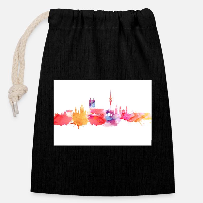 München in Wasserfarben - Verschließbarer Geschenkbeutel aus Baumwolle (14x20cm) - Schwarz