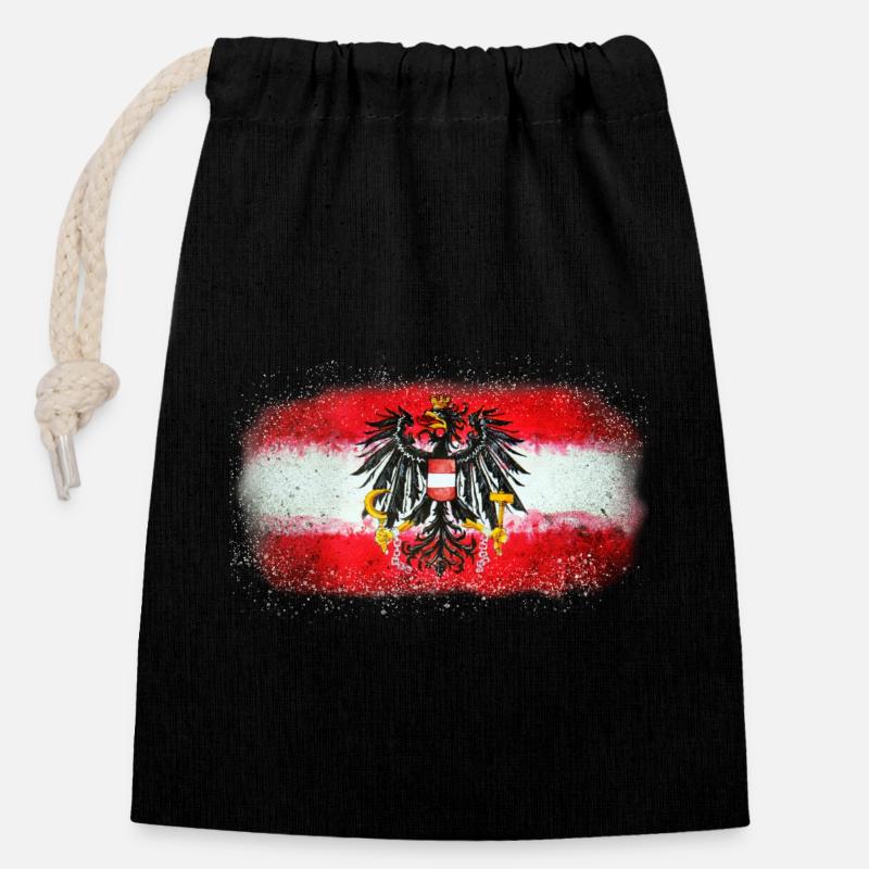 Drapeau de l’Autriche - Sac cadeau en coton avec cordon (14 x 20 cm) - noir