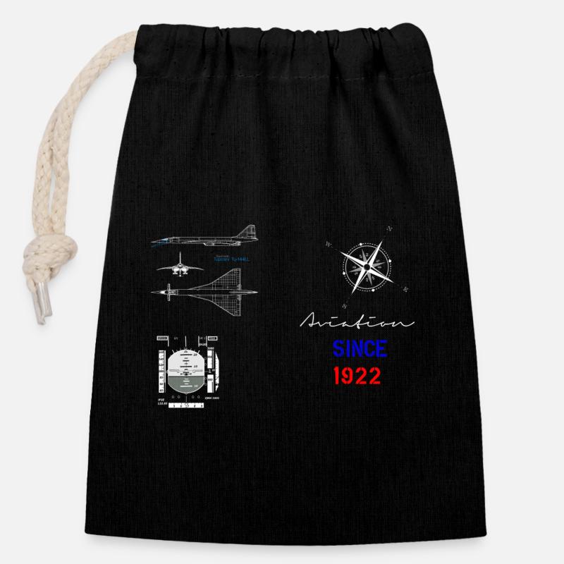 Aviation since 1922 supersonic flight instrument - Closable cotton gift bag (14x20cm) - black