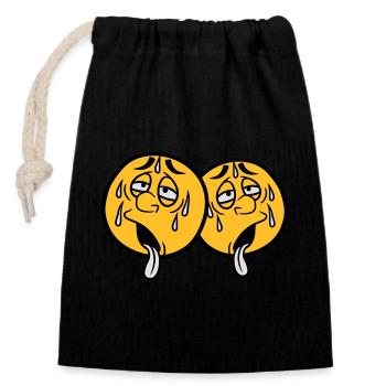 2 amis équipe couple visage dessin animé cercle de dessin animé ru - Sac cadeau en coton avec cordon (14 x 20 cm) - noir - Devant