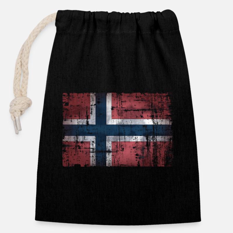 Norwegen - Verschließbarer Geschenkbeutel aus Baumwolle (14x20cm) - Schwarz