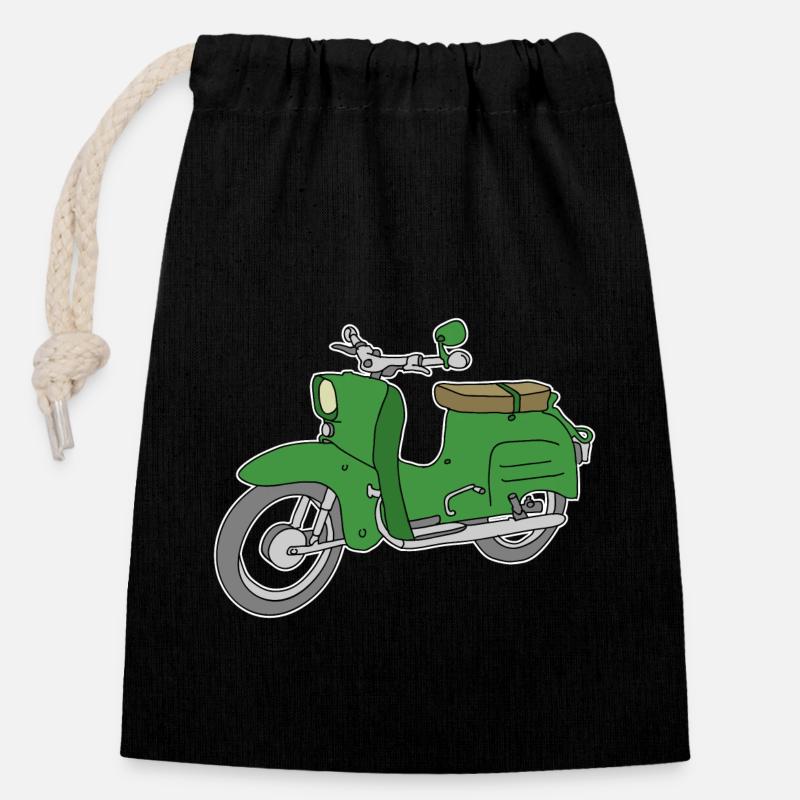 Grüne Schwalbe, Moped - Verschließbarer Geschenkbeutel aus Baumwolle (14x20cm) - Schwarz