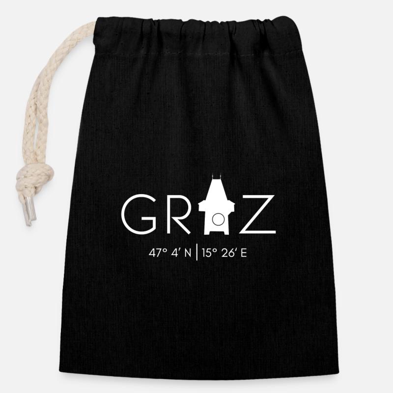 Graz - Clock Tower - Closable cotton gift bag (14x20cm) - black