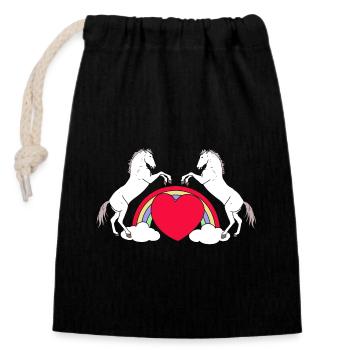 Heart Horses Rainbow Rider Rider Children - Closable cotton gift bag (14x20cm) - black - Front