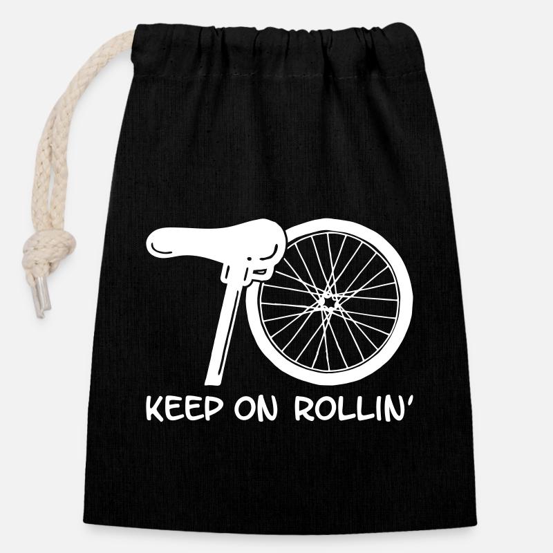 70 - keep on rollin' (white) - Sac cadeau en coton avec cordon (14 x 20 cm) - noir