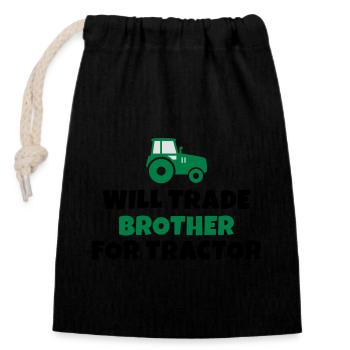 Will trade brother for tractor - Sac cadeau en coton avec cordon (14 x 20 cm) - noir - Devant