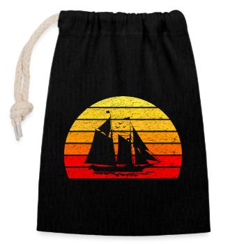 Segelboot Segeln - Sonne Sonnenaufgang Retro - Verschließbarer Geschenkbeutel aus Baumwolle (14x20cm) - Schwarz - Vorne