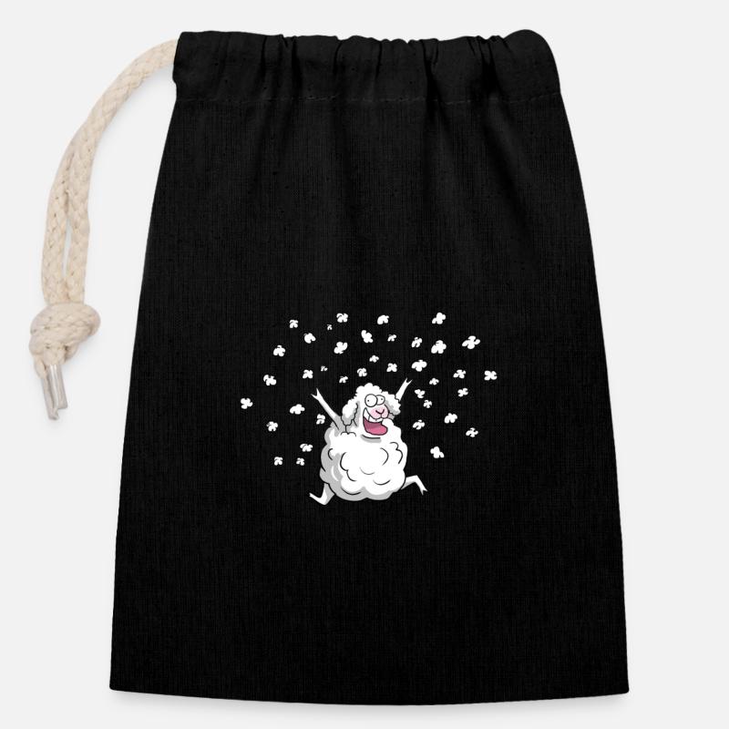 Mouton dans la neige - Sac cadeau en coton avec cordon (14 x 20 cm) - noir