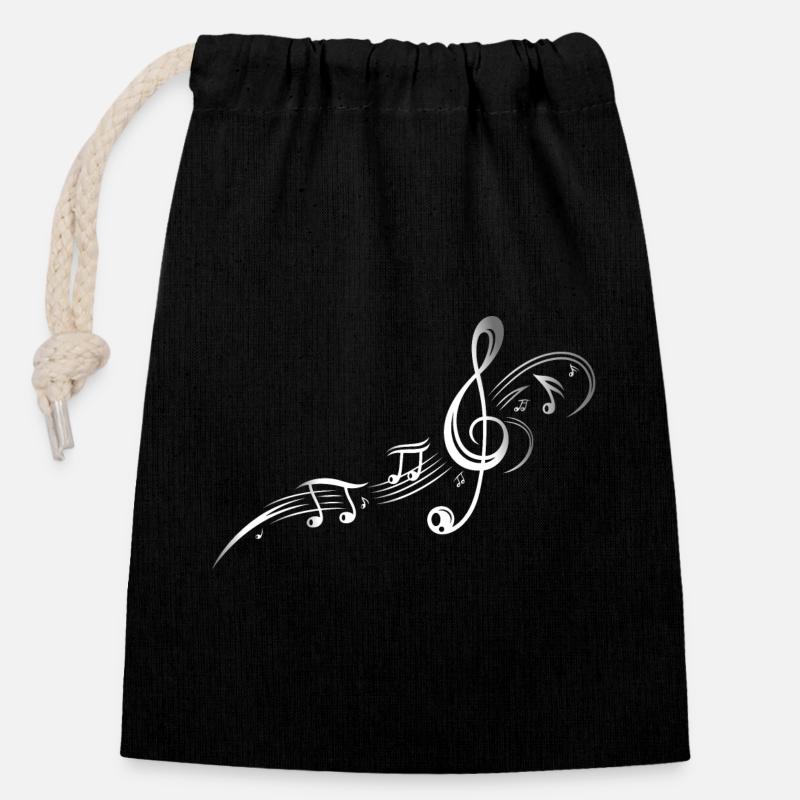 Musique, clef, étoiles et notes de musique. - Sac cadeau en coton avec cordon (14 x 20 cm) - noir