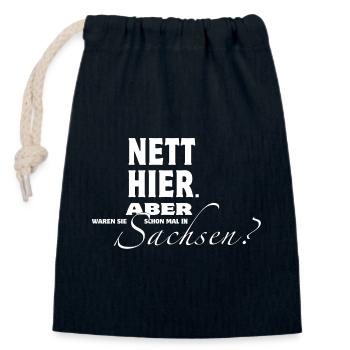 Nett hier. Aber waren Sie schon mal in Sachsen? - Verschließbarer Geschenkbeutel aus Baumwolle (14x20cm) - Navy - Vorne