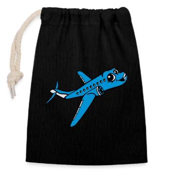 alive face comic cartoon cute cute line airplane p - Closable cotton gift bag (14x20cm) - black - Front