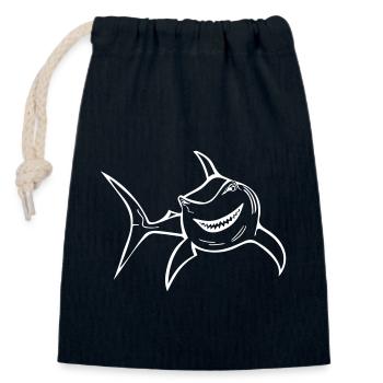 Lustiger Haifisch - Verschließbarer Geschenkbeutel aus Baumwolle (14x20cm) - Navy - Vorne