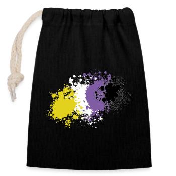 Non-binary pride blobs - Closable cotton gift bag (14x20cm) - black - Front