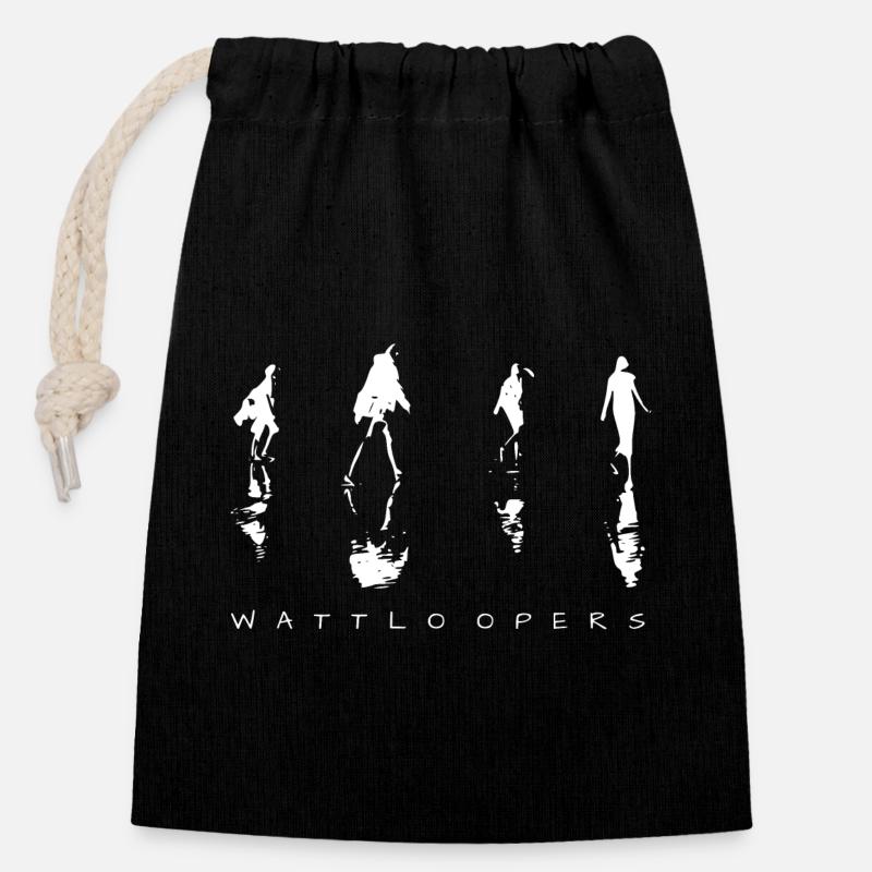 Wattloopers blanc - Sac cadeau en coton avec cordon (14 x 20 cm) - noir