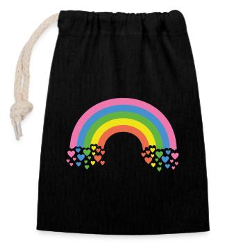 Regenbogen mit Herzen - Verschließbarer Geschenkbeutel aus Baumwolle (14x20cm) - Schwarz - Vorne