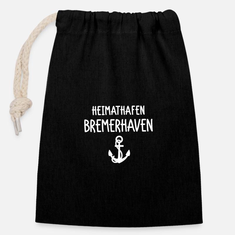 Heimathafen Bremerhaven - Verschließbarer Geschenkbeutel aus Baumwolle (14x20cm) - Schwarz