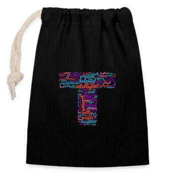Taylor word cloud letter T gift for Taylor - Closable cotton gift bag (14x20cm) - black - Front