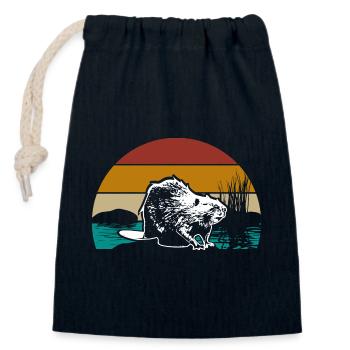 Biber Tier - Verschließbarer Geschenkbeutel aus Baumwolle (14x20cm) - Navy - Vorne