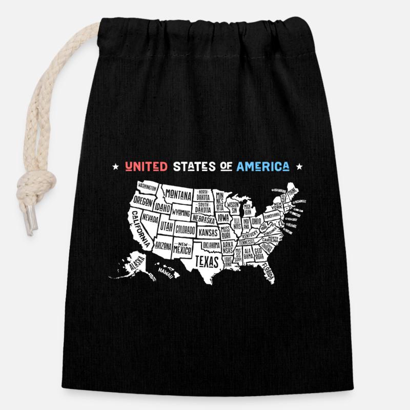 American Map Graphic Art - Closable cotton gift bag (14x20cm) - black