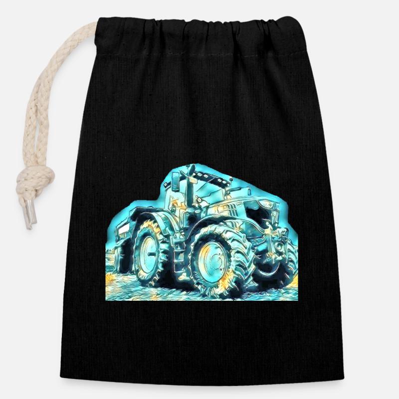 Tractor - Closable cotton gift bag (14x20cm) - black