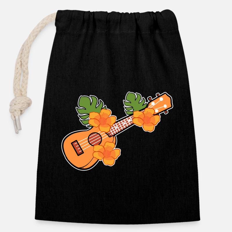 Ukulele - Sac cadeau en coton avec cordon (14 x 20 cm) - noir