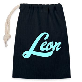 Leon Name Luminous Leo Motif for Animal Lovers - Closable cotton gift bag (14x20cm) - navy - Front