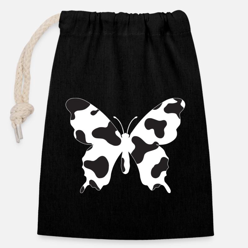 Cow butterfly - Closable cotton gift bag (14x20cm) - black