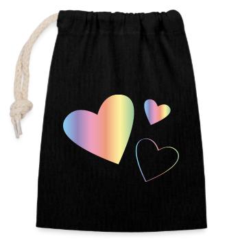 Regenbogen Herzen - Verschließbarer Geschenkbeutel aus Baumwolle (14x20cm) - Schwarz - Vorne