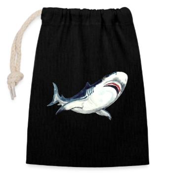 Weißer Hai Watercolor Shark Art Shirt - Verschließbarer Geschenkbeutel aus Baumwolle (14x20cm) - Schwarz - Vorne
