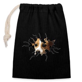 Jack Russell crack hole - Closable cotton gift bag (14x20cm) - black - Front