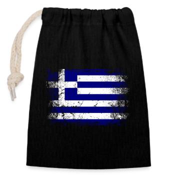 Grèce Drapeau grec Vintage - Sac cadeau en coton avec cordon (14 x 20 cm) - noir - Devant