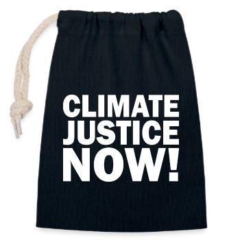 Climate justice now - Closable cotton gift bag (14x20cm) - navy - Front