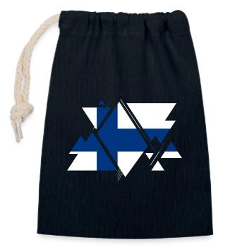 Finlande Pays Europe Drapeau Drapeau Blason Patrie - Sac cadeau en coton avec cordon (14 x 20 cm) - bleu marine - Devant