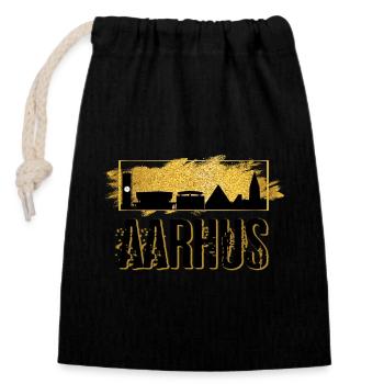 Aarhus Danemark Ville Skyline Patrie Amour Or - Sac cadeau en coton avec cordon (14 x 20 cm) - noir - Devant