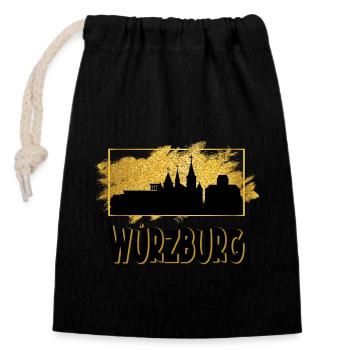 Würzburg Germany City Skyline Love Gold - Closable cotton gift bag (14x20cm) - black - Front