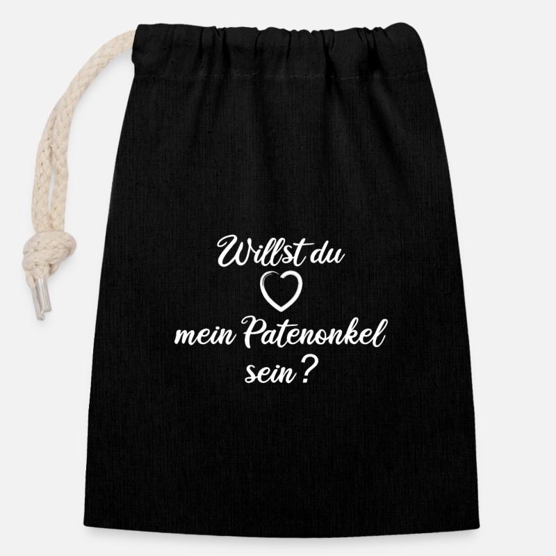 Willst du mein Patenonkel sein? - Verschließbarer Geschenkbeutel aus Baumwolle (14x20cm) - Schwarz