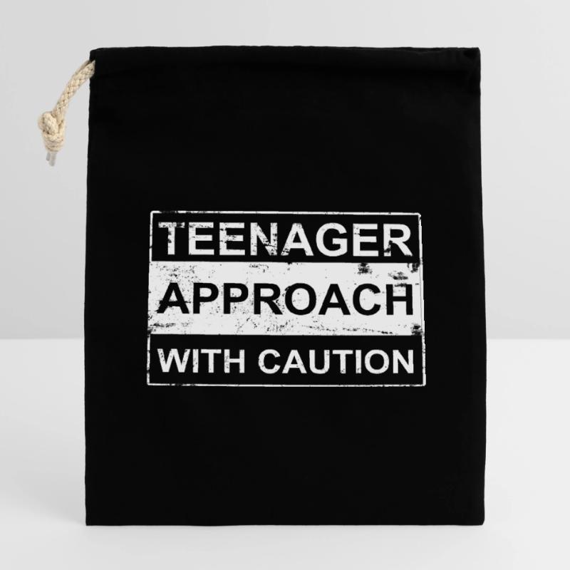 Approche adolescente avec prudence blanc Danger! Adolescent Sac cadeau en coton avec cordon (14 x 20 cm)