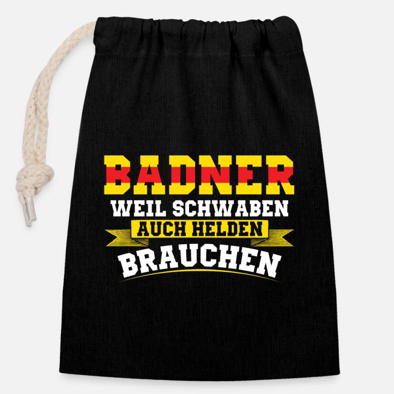 Baden Geschenkidee | Badner Badisch Badener Flagge - Verschließbarer Geschenkbeutel aus Baumwolle (14x20cm) - Schwarz