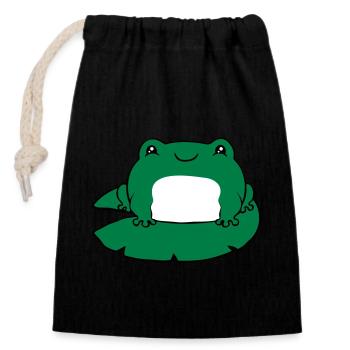 Frog on water lily - Closable cotton gift bag (14x20cm) - black - Front