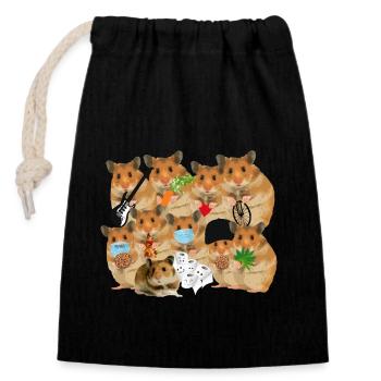 Gang de hamsters Hamsters Beaucoup - Sac cadeau en coton avec cordon (14 x 20 cm) - noir - Devant