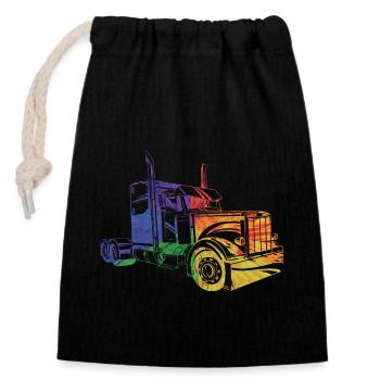Camion Camion Rétro Amour - Sac cadeau en coton avec cordon (14 x 20 cm) - noir - Devant