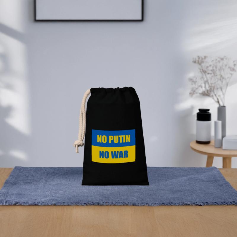 PAS DE POUTINE PAS DE GUERRE - Drapeau de l’Ukraine Sac cadeau en coton avec cordon (14 x 20 cm)