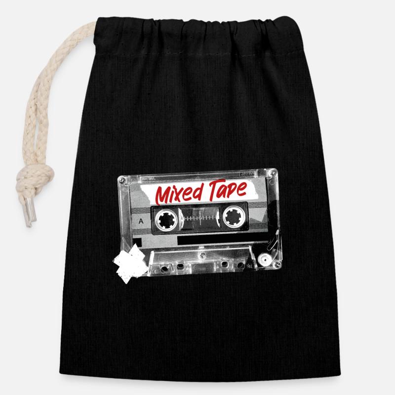 Mixed Tape - Closable cotton gift bag (14x20cm) - black